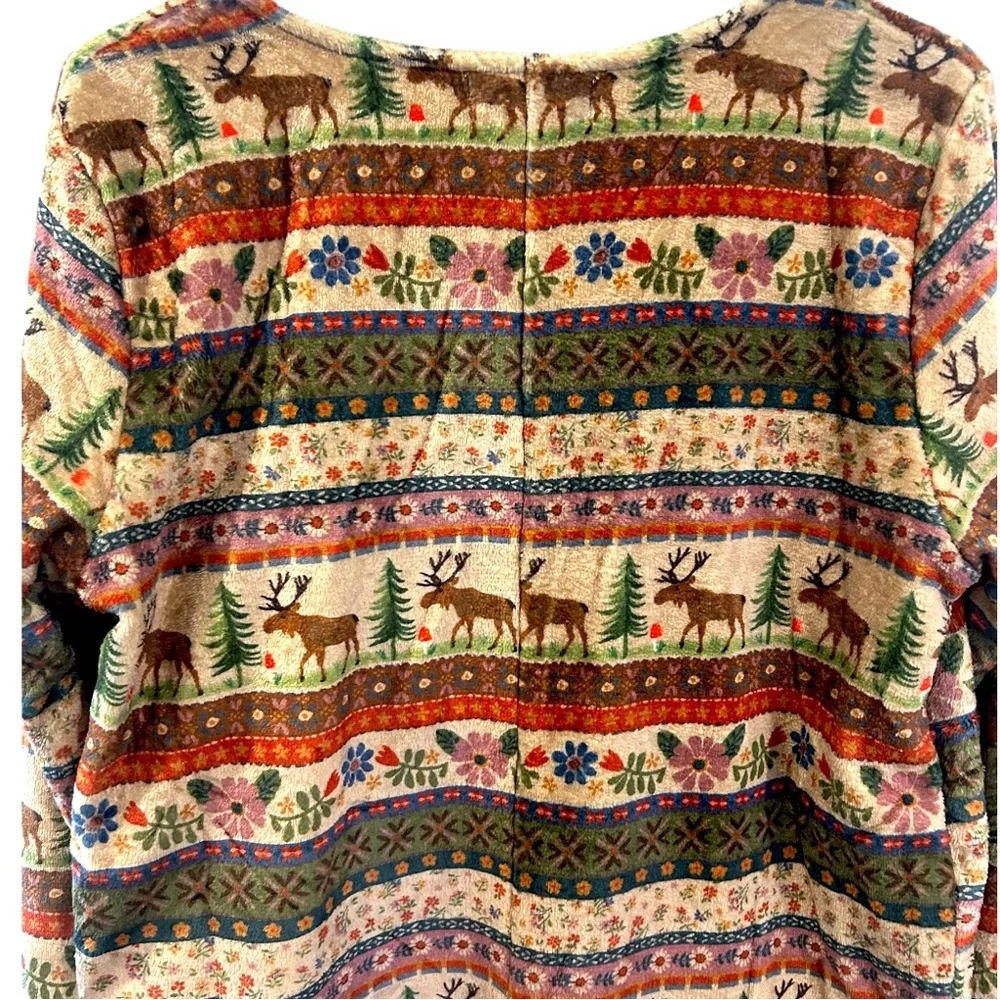 Natural Life PJ Onesie Zip Up Fleece Cozy Jumpsuit Moose Nature Outdoor Print XS - Picture 8 of 11
